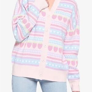 Hot Topic: Pastel Strawberry Fair Isle Girls Oversized Cardigan 2XL